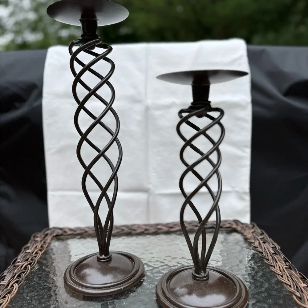 Elegant Brown Spiral Candle Holders set of (2)